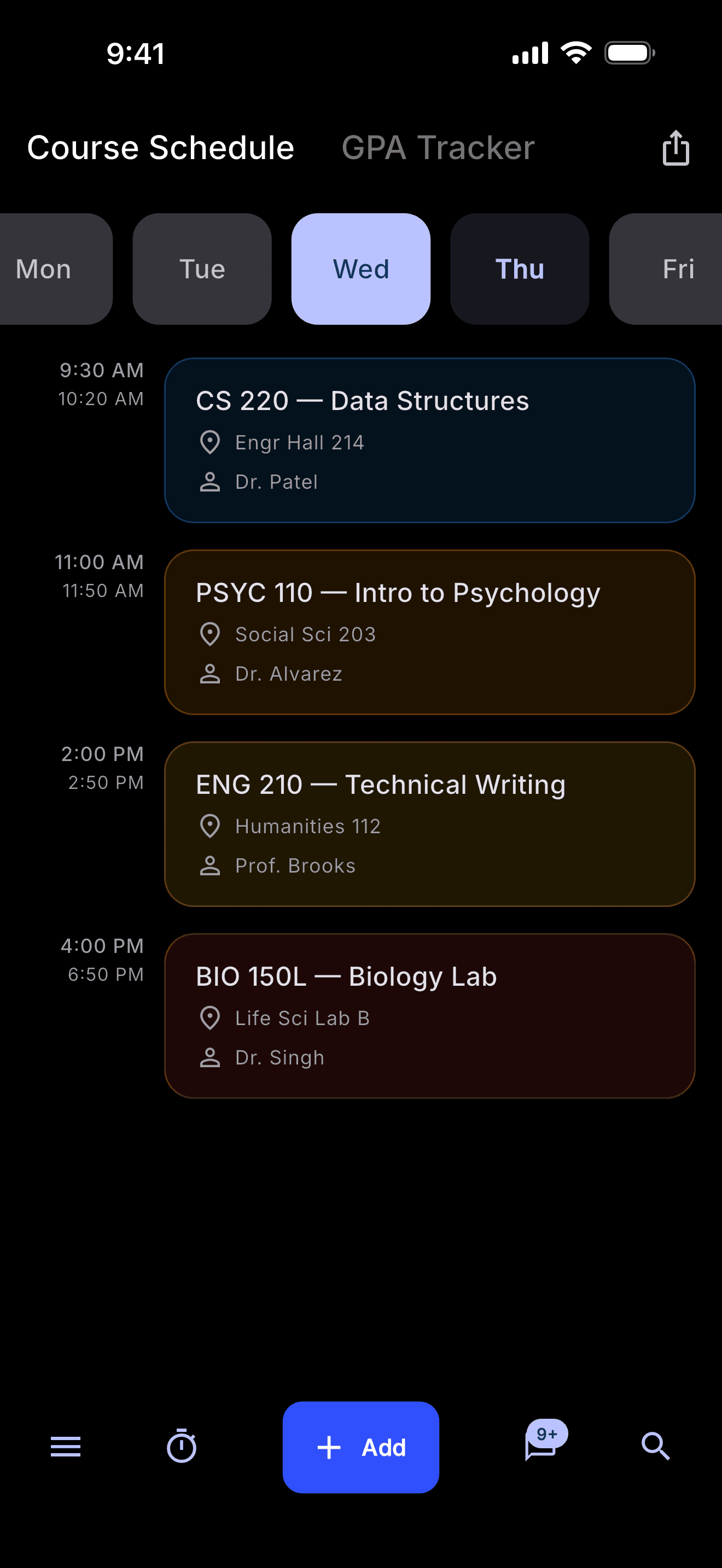 Weekly schedule view in Stu.Do