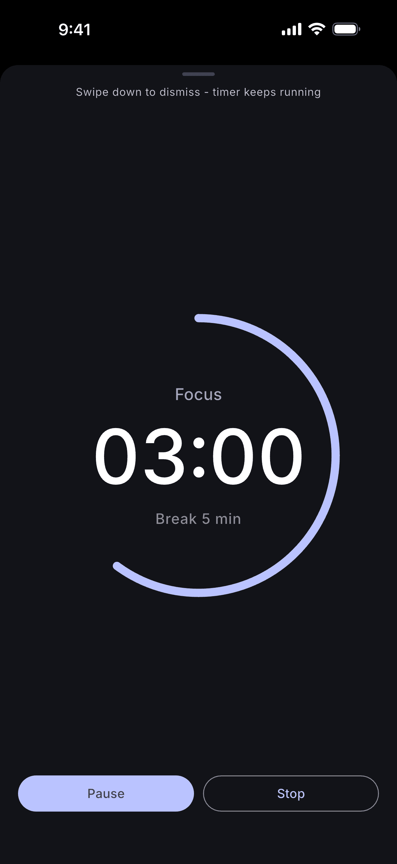 Pomodoro timer mid-session in Stu.Do